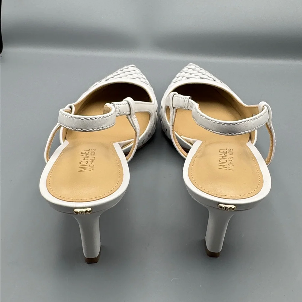 Michael Kors White Woven Pointed-Toe Slingback Heels